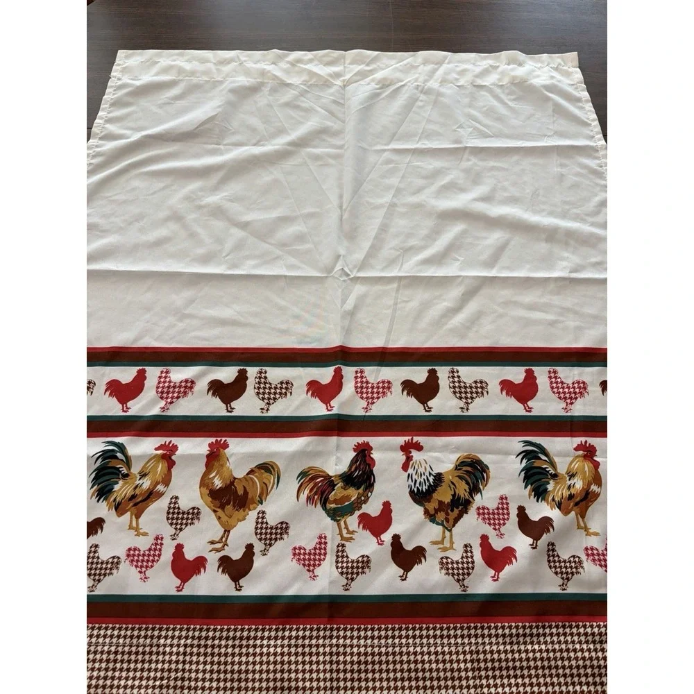 Rooster Print Window Curtain Panel Farmhouse Cottagecore Houndstooth